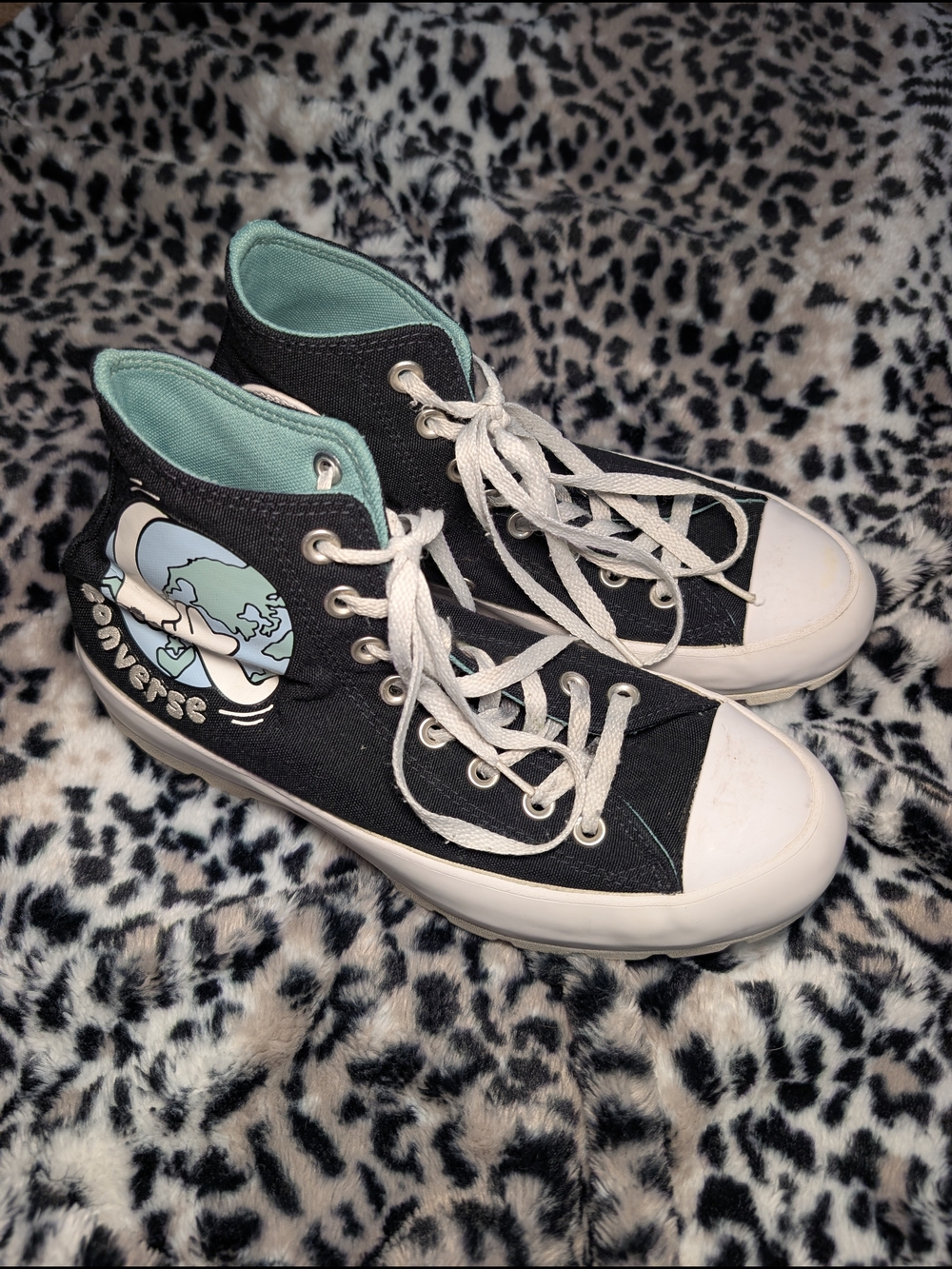 Converse High Top Love Your Mother Sneakers in Black with Mint Lining